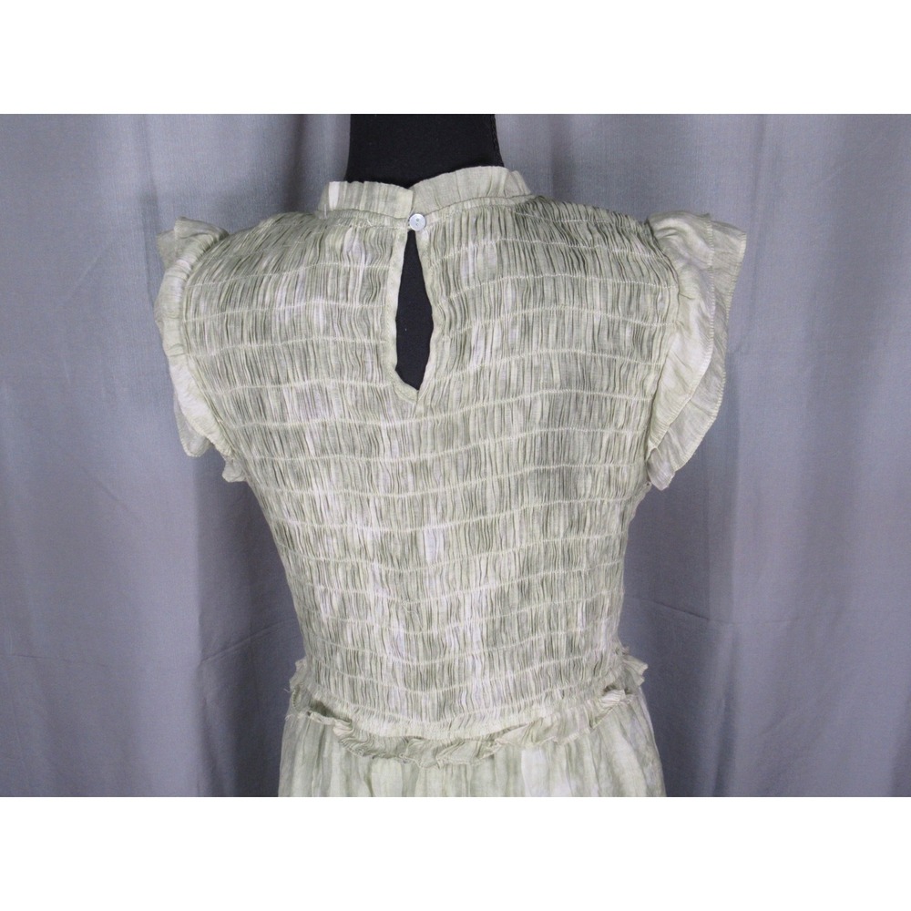 Moon River Sage Green Tie Dye Smocked Tiered Midi Dress Large Flutter Sleeve - Picture 6 of 8